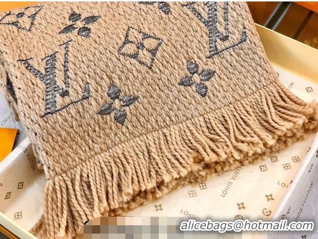 Top Quality Louis Vuitton Logomania Wool Long Scarf with Fringe 30x175cm LV011003 Beige/Silver 2024