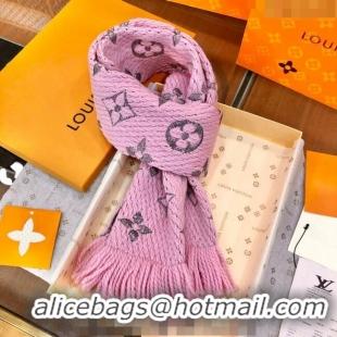 Top Grade Louis Vuitton Logomania Wool Long Scarf with Fringe 30x175cm LV011003 Pink/Silver 2024 