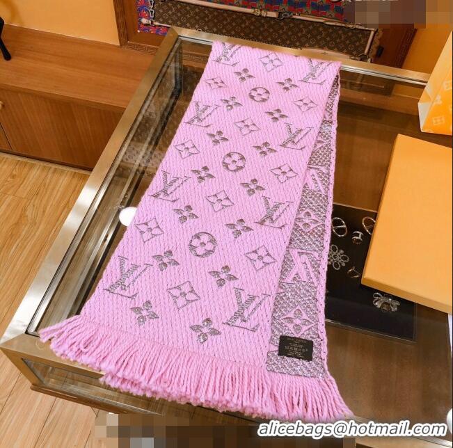 Top Grade Louis Vuitton Logomania Wool Long Scarf with Fringe 30x175cm LV011003 Pink/Silver 2024 