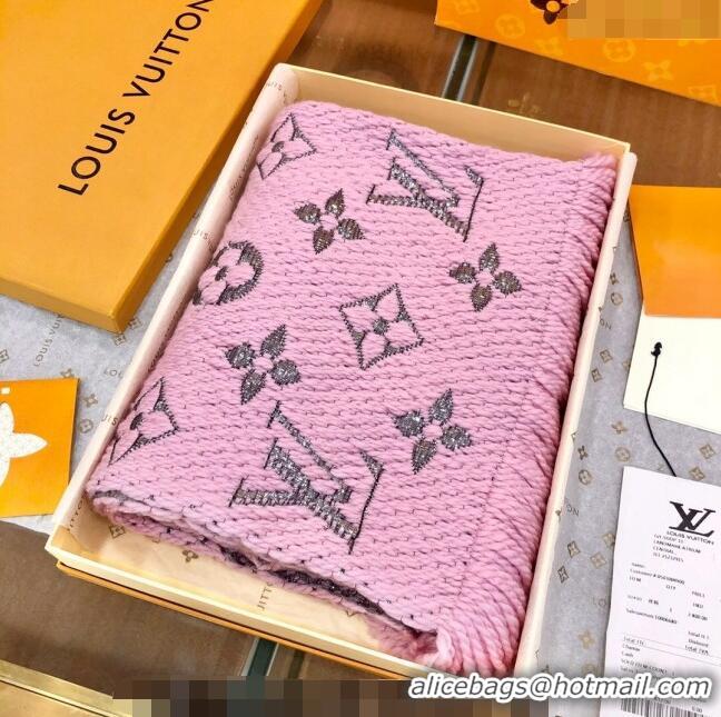 Top Grade Louis Vuitton Logomania Wool Long Scarf with Fringe 30x175cm LV011003 Pink/Silver 2024 