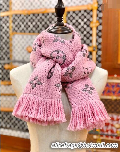 Top Grade Louis Vuitton Logomania Wool Long Scarf with Fringe 30x175cm LV011003 Pink/Silver 2024 