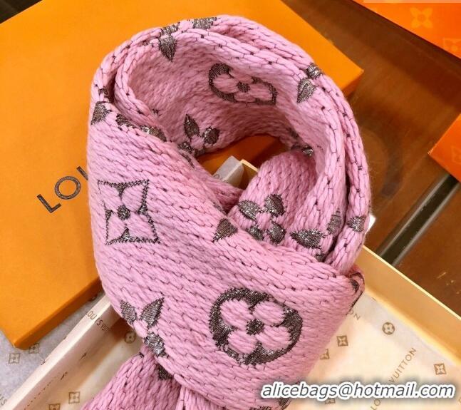 Top Grade Louis Vuitton Logomania Wool Long Scarf with Fringe 30x175cm LV011003 Pink/Silver 2024 