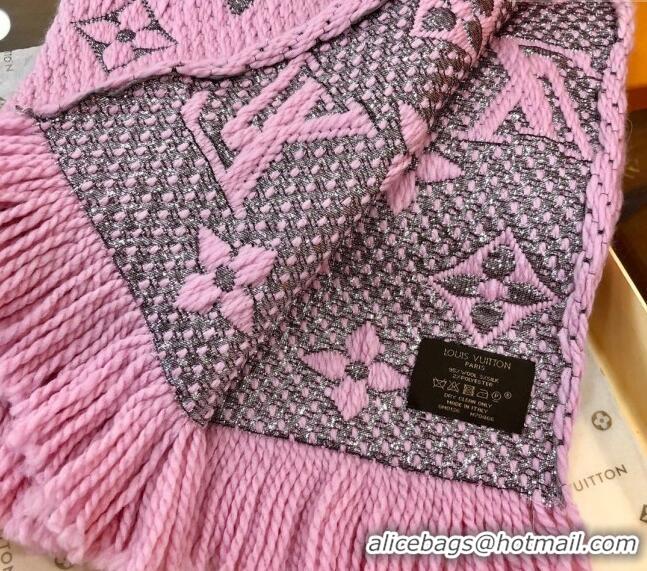 Top Grade Louis Vuitton Logomania Wool Long Scarf with Fringe 30x175cm LV011003 Pink/Silver 2024 