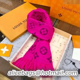 Popular Style Louis Vuitton Logomania Wool Long Scarf with Fringe 30x175cm LV011004 Neon Pink 2024