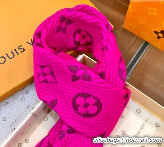 Popular Style Louis Vuitton Logomania Wool Long Scarf with Fringe 30x175cm LV011004 Neon Pink 2024