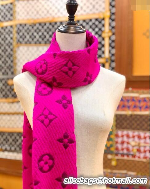 Popular Style Louis Vuitton Logomania Wool Long Scarf with Fringe 30x175cm LV011004 Neon Pink 2024