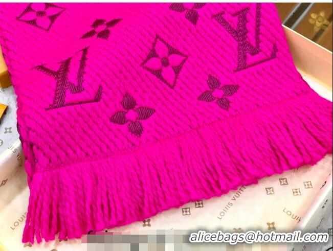 Popular Style Louis Vuitton Logomania Wool Long Scarf with Fringe 30x175cm LV011004 Neon Pink 2024