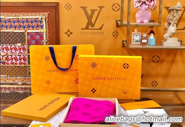 Popular Style Louis Vuitton Logomania Wool Long Scarf with Fringe 30x175cm LV011004 Neon Pink 2024