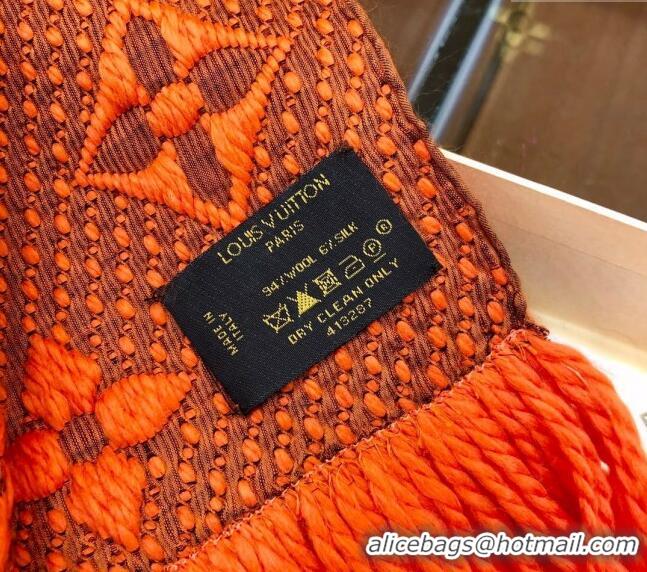 Top Quality Louis Vuitton Logomania Wool Long Scarf with Fringe 30x175cm LV011004 Orange 2024