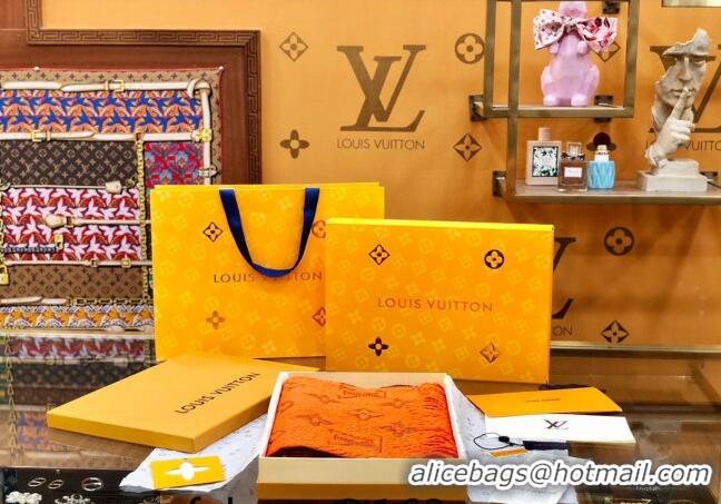 Top Quality Louis Vuitton Logomania Wool Long Scarf with Fringe 30x175cm LV011004 Orange 2024