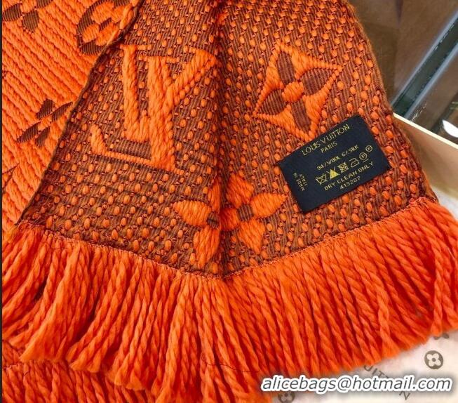 Top Quality Louis Vuitton Logomania Wool Long Scarf with Fringe 30x175cm LV011004 Orange 2024