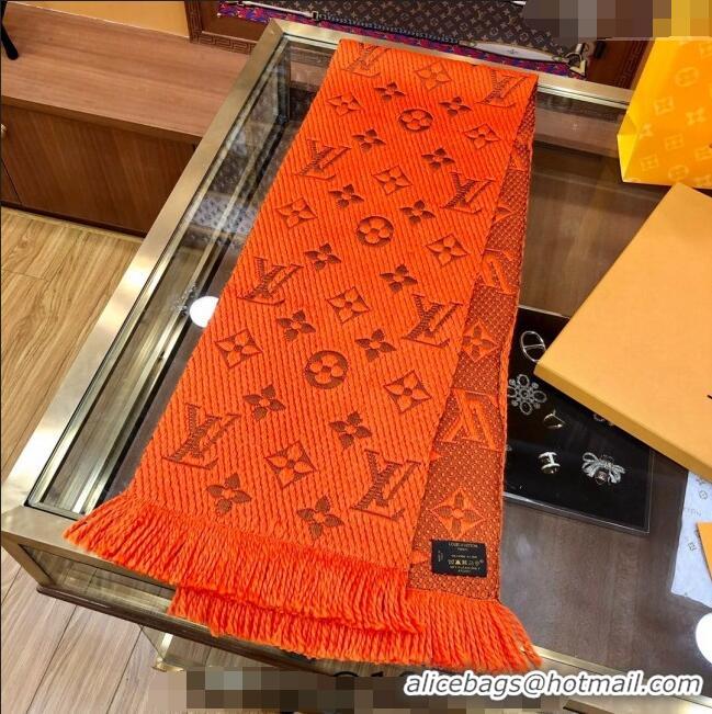 Top Quality Louis Vuitton Logomania Wool Long Scarf with Fringe 30x175cm LV011004 Orange 2024