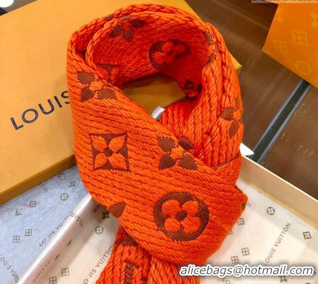 Top Quality Louis Vuitton Logomania Wool Long Scarf with Fringe 30x175cm LV011004 Orange 2024