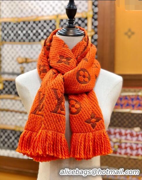 Top Quality Louis Vuitton Logomania Wool Long Scarf with Fringe 30x175cm LV011004 Orange 2024