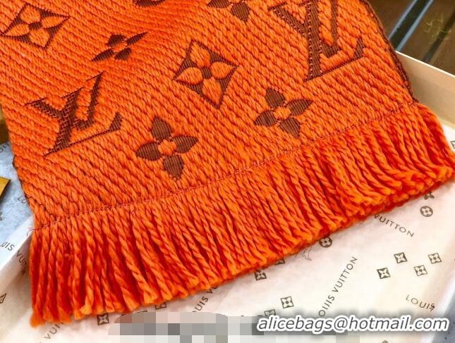 Top Quality Louis Vuitton Logomania Wool Long Scarf with Fringe 30x175cm LV011004 Orange 2024