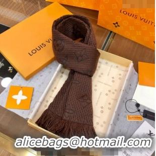 Grade Discount Louis Vuitton Logomania Wool Long Scarf with Fringe 30x175cm LV011004 Coffee Brown 2024