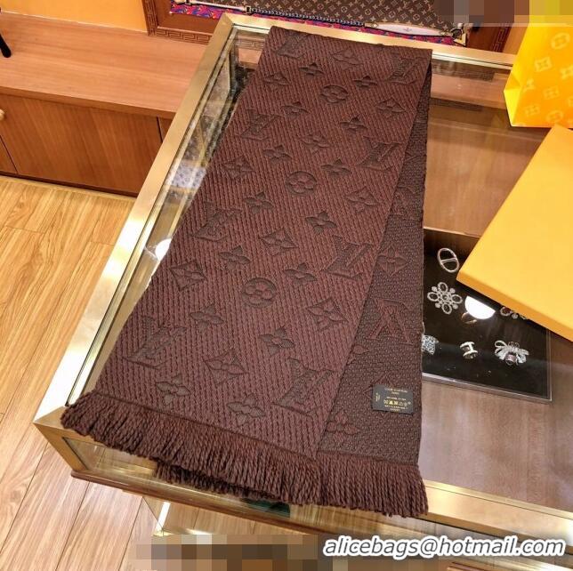 Grade Discount Louis Vuitton Logomania Wool Long Scarf with Fringe 30x175cm LV011004 Coffee Brown 2024