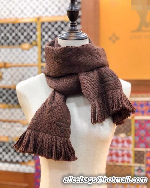 Grade Discount Louis Vuitton Logomania Wool Long Scarf with Fringe 30x175cm LV011004 Coffee Brown 2024