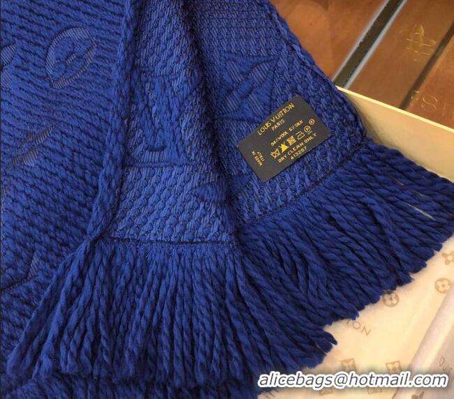 Popular Style Louis Vuitton Logomania Wool Long Scarf with Fringe 30x175cm LV011004 Navy Blue 2024