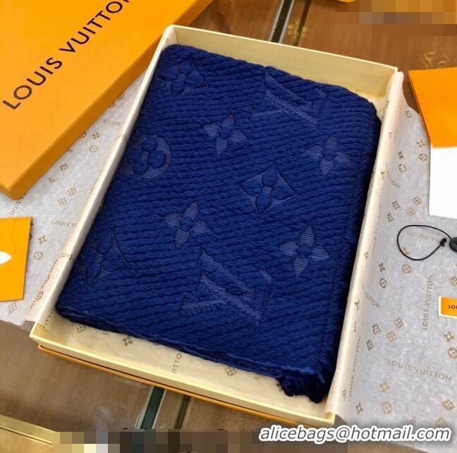 Popular Style Louis Vuitton Logomania Wool Long Scarf with Fringe 30x175cm LV011004 Navy Blue 2024