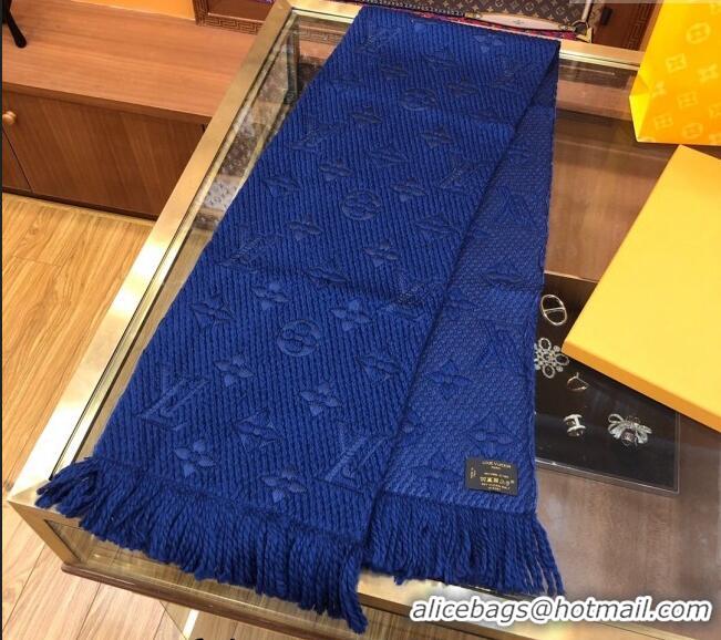 Popular Style Louis Vuitton Logomania Wool Long Scarf with Fringe 30x175cm LV011004 Navy Blue 2024