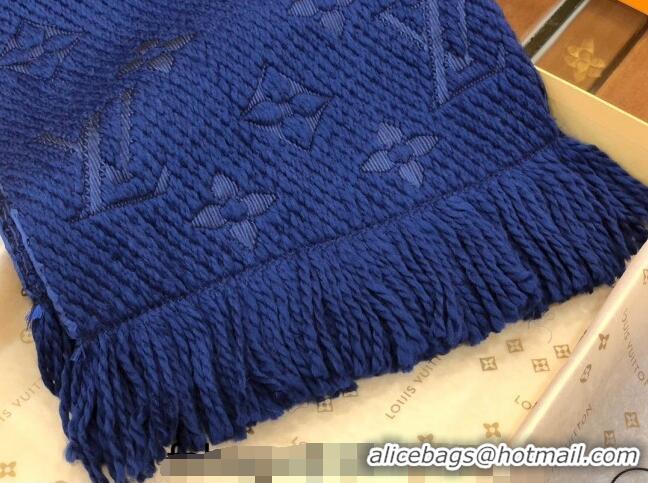 Popular Style Louis Vuitton Logomania Wool Long Scarf with Fringe 30x175cm LV011004 Navy Blue 2024