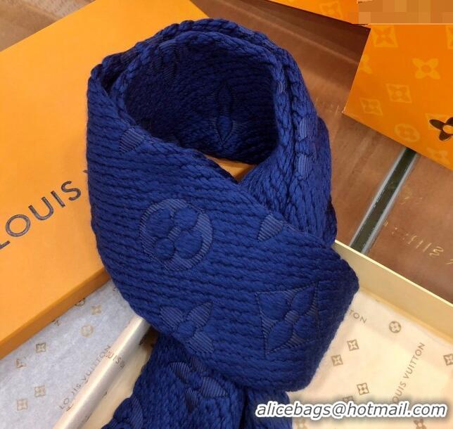 Popular Style Louis Vuitton Logomania Wool Long Scarf with Fringe 30x175cm LV011004 Navy Blue 2024