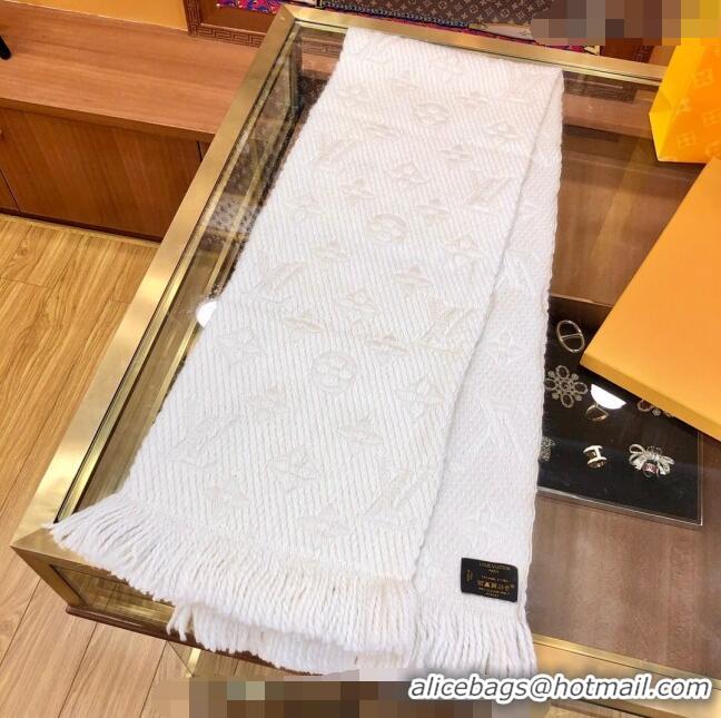 Luxurious Best Louis Vuitton Logomania Wool Long Scarf with Fringe 30x175cm LV011004 White 2024