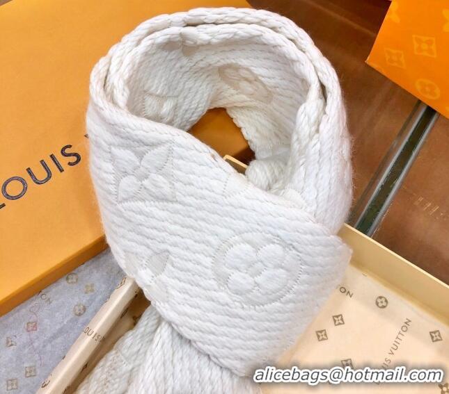 Luxurious Best Louis Vuitton Logomania Wool Long Scarf with Fringe 30x175cm LV011004 White 2024