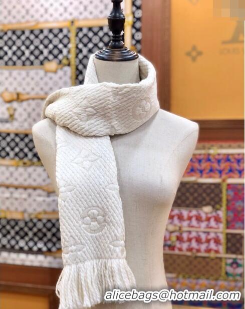 Luxurious Best Louis Vuitton Logomania Wool Long Scarf with Fringe 30x175cm LV011004 White 2024