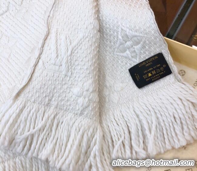 Luxurious Best Louis Vuitton Logomania Wool Long Scarf with Fringe 30x175cm LV011004 White 2024