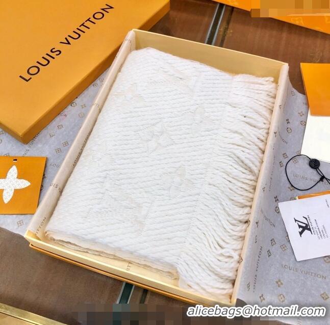 Luxurious Best Louis Vuitton Logomania Wool Long Scarf with Fringe 30x175cm LV011004 White 2024