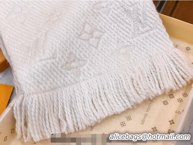 Luxurious Best Louis Vuitton Logomania Wool Long Scarf with Fringe 30x175cm LV011004 White 2024