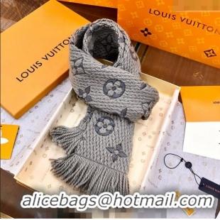 Best Price Louis Vuitton Logomania Wool Long Scarf with Fringe 30x175cm LV011004 Grey 2024