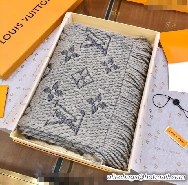 Best Price Louis Vuitton Logomania Wool Long Scarf with Fringe 30x175cm LV011004 Grey 2024