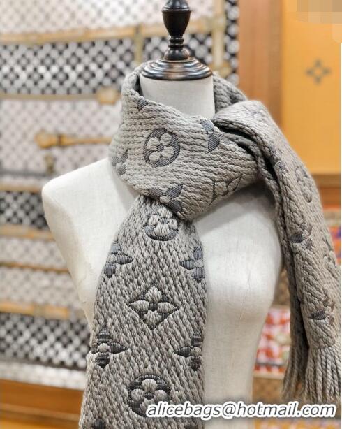 Best Price Louis Vuitton Logomania Wool Long Scarf with Fringe 30x175cm LV011004 Grey 2024