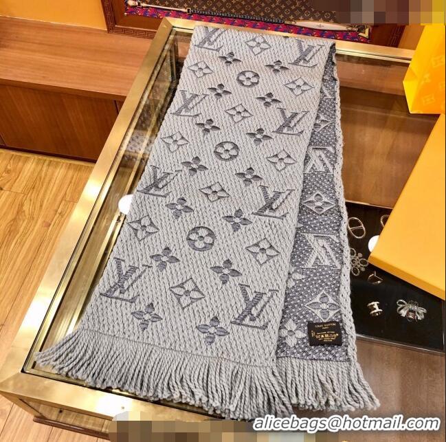 Best Price Louis Vuitton Logomania Wool Long Scarf with Fringe 30x175cm LV011004 Grey 2024