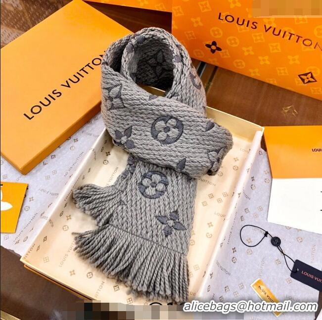 Best Price Louis Vuitton Logomania Wool Long Scarf with Fringe 30x175cm LV011004 Grey 2024