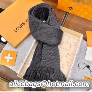 Buy Fashionable Louis Vuitton Logomania Wool Long Scarf with Fringe 30x175cm LV011004 Black 2024