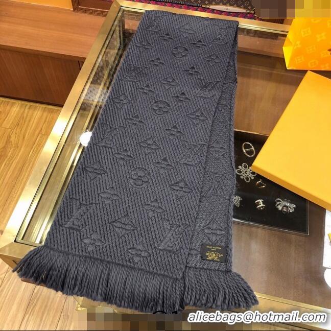 Buy Fashionable Louis Vuitton Logomania Wool Long Scarf with Fringe 30x175cm LV011004 Black 2024