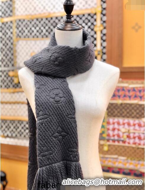 Buy Fashionable Louis Vuitton Logomania Wool Long Scarf with Fringe 30x175cm LV011004 Black 2024