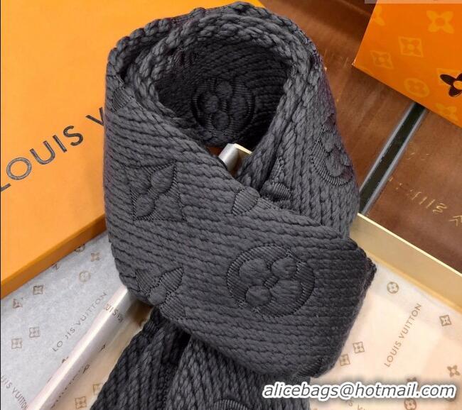 Buy Fashionable Louis Vuitton Logomania Wool Long Scarf with Fringe 30x175cm LV011004 Black 2024