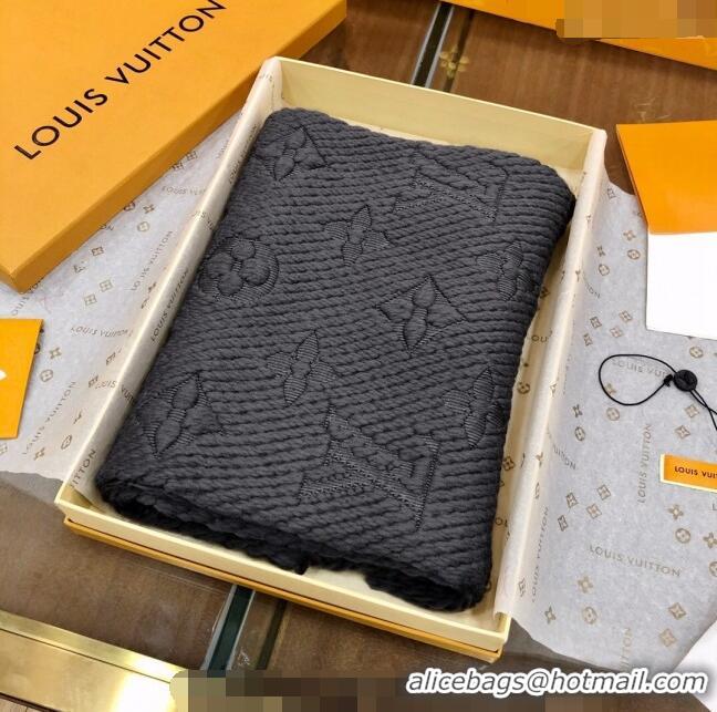 Buy Fashionable Louis Vuitton Logomania Wool Long Scarf with Fringe 30x175cm LV011004 Black 2024