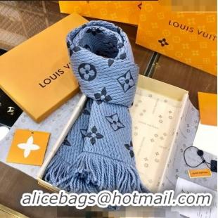 Super Quality Louis Vuitton Logomania Wool Long Scarf with Fringe 30x175cm LV011004 Light Blue 2024