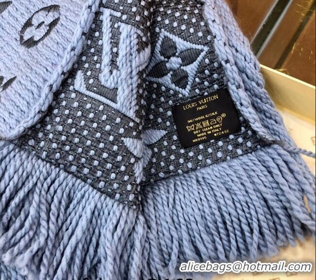 Super Quality Louis Vuitton Logomania Wool Long Scarf with Fringe 30x175cm LV011004 Light Blue 2024