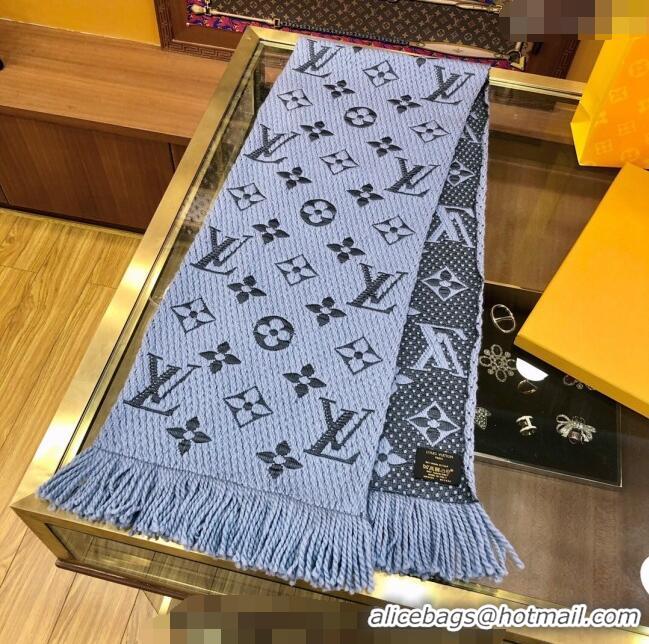 Super Quality Louis Vuitton Logomania Wool Long Scarf with Fringe 30x175cm LV011004 Light Blue 2024