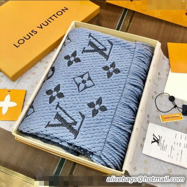 Super Quality Louis Vuitton Logomania Wool Long Scarf with Fringe 30x175cm LV011004 Light Blue 2024