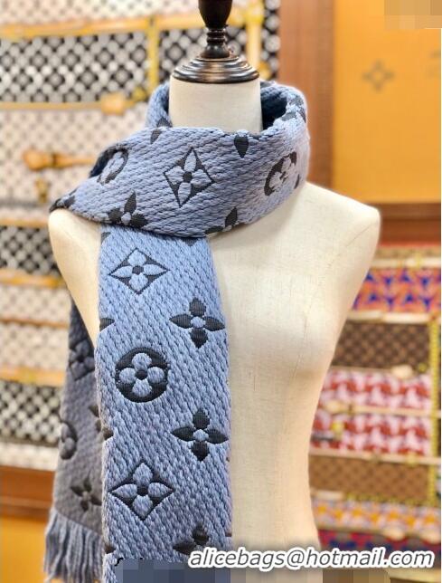 Super Quality Louis Vuitton Logomania Wool Long Scarf with Fringe 30x175cm LV011004 Light Blue 2024