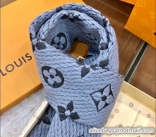 Super Quality Louis Vuitton Logomania Wool Long Scarf with Fringe 30x175cm LV011004 Light Blue 2024