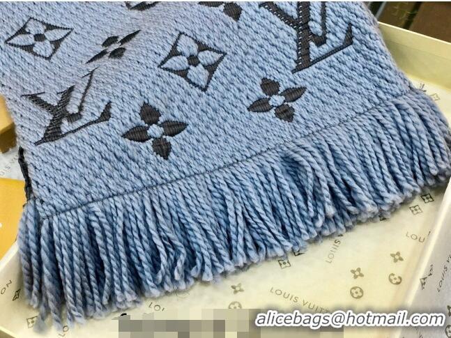 Super Quality Louis Vuitton Logomania Wool Long Scarf with Fringe 30x175cm LV011004 Light Blue 2024